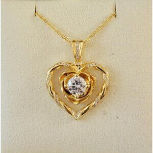18K Gold Plated 925 Sterling Silver Rose Heart CZ Necklace NWT